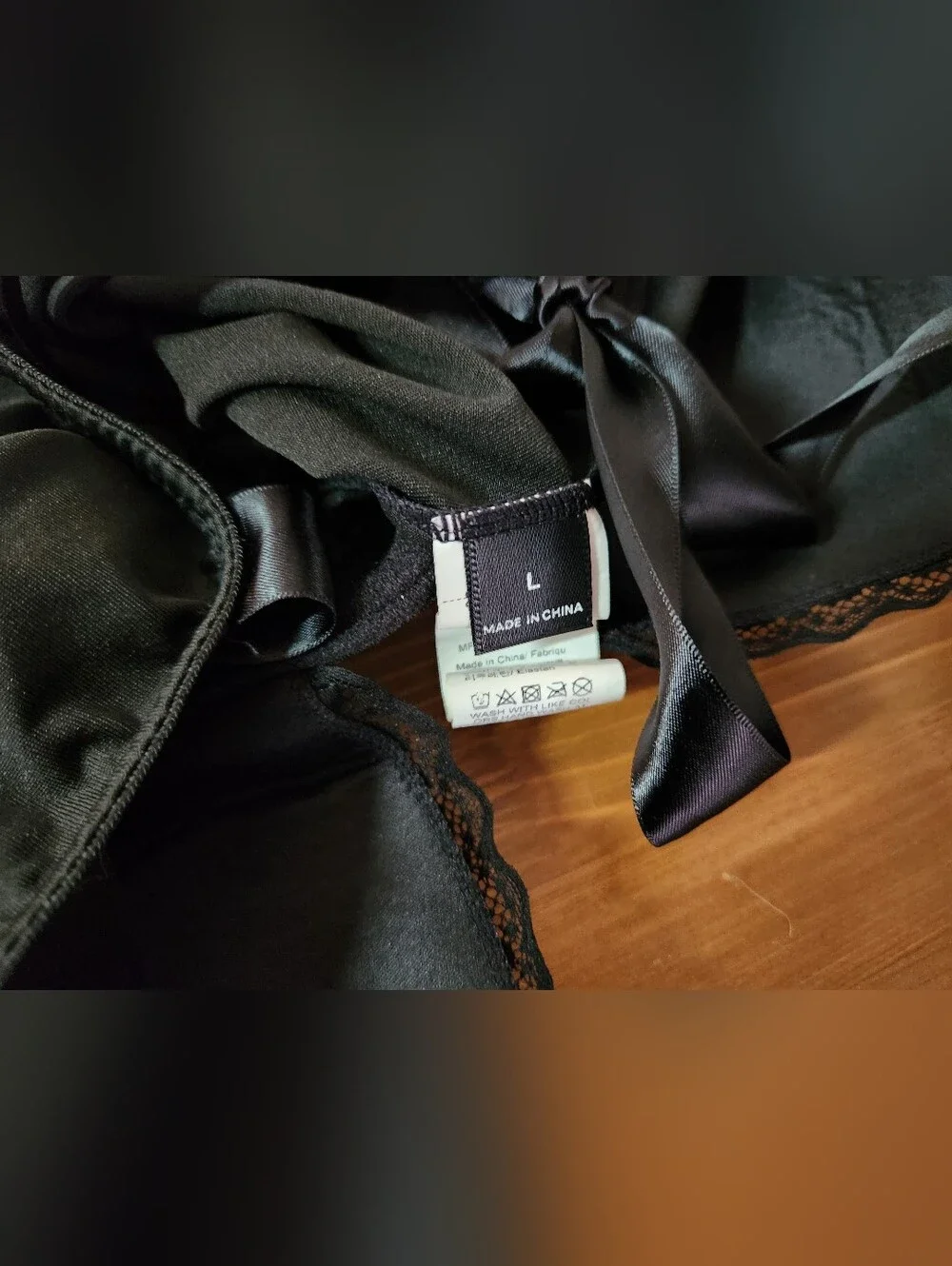Black Satin & Lace Bustier Camisole with Ribbon Straps Sexy Witch Vibes Size L
